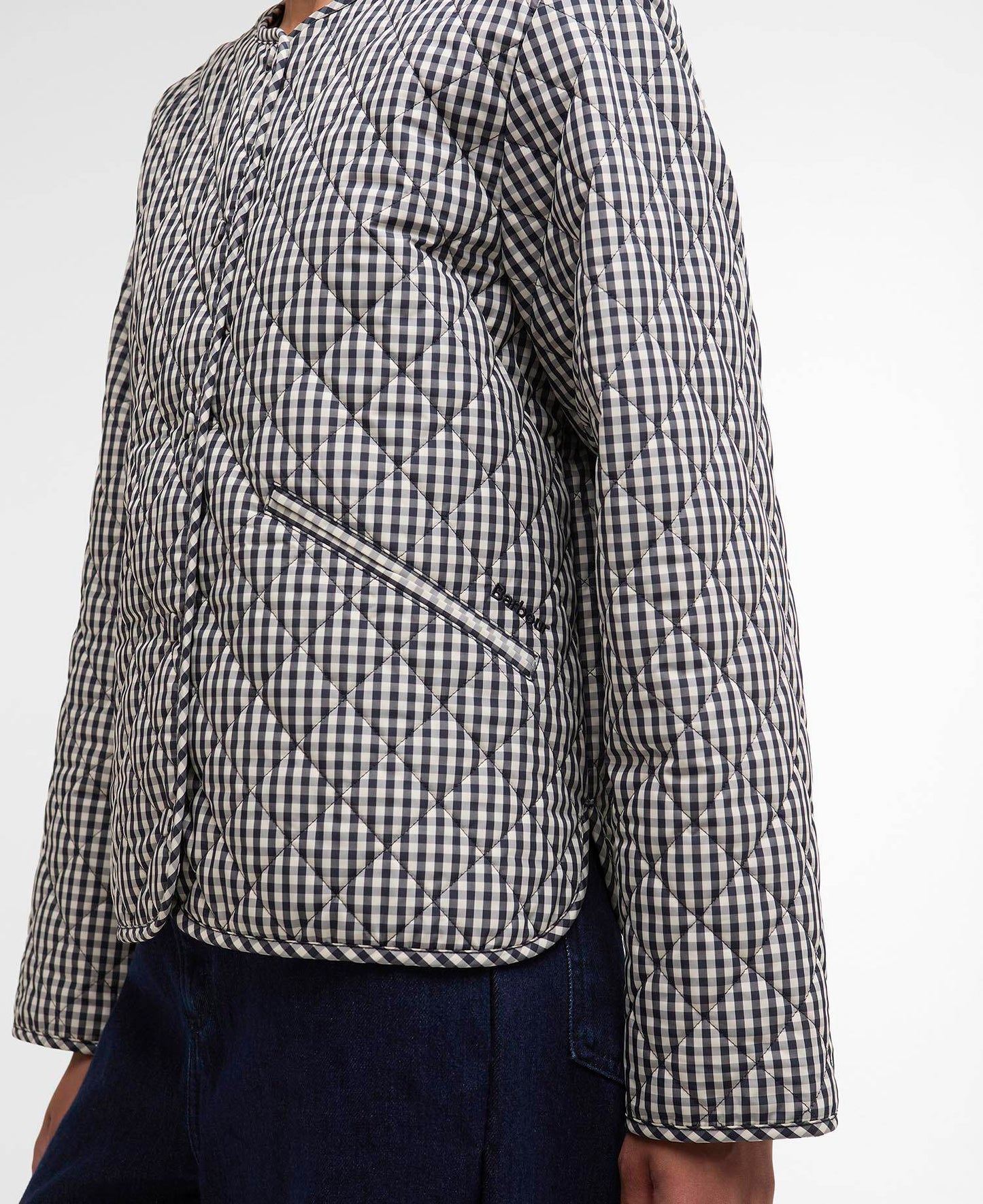 Barbour Cashel Gingham Collarless Quilted Jacket