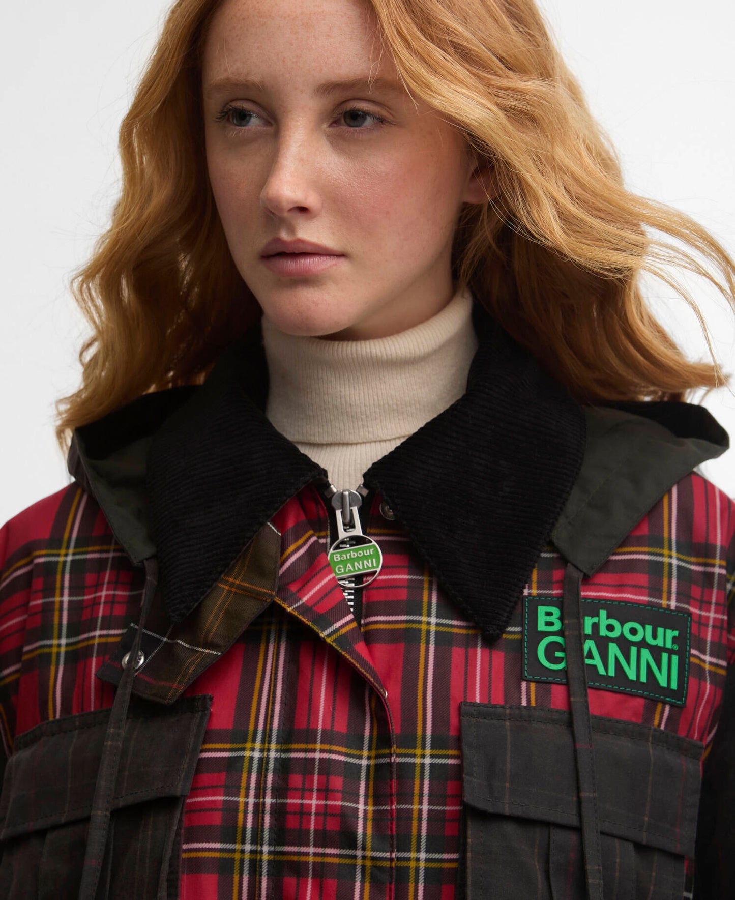 Barbour Barbour x GANNI Tartan Peplum Waxed Jacket
