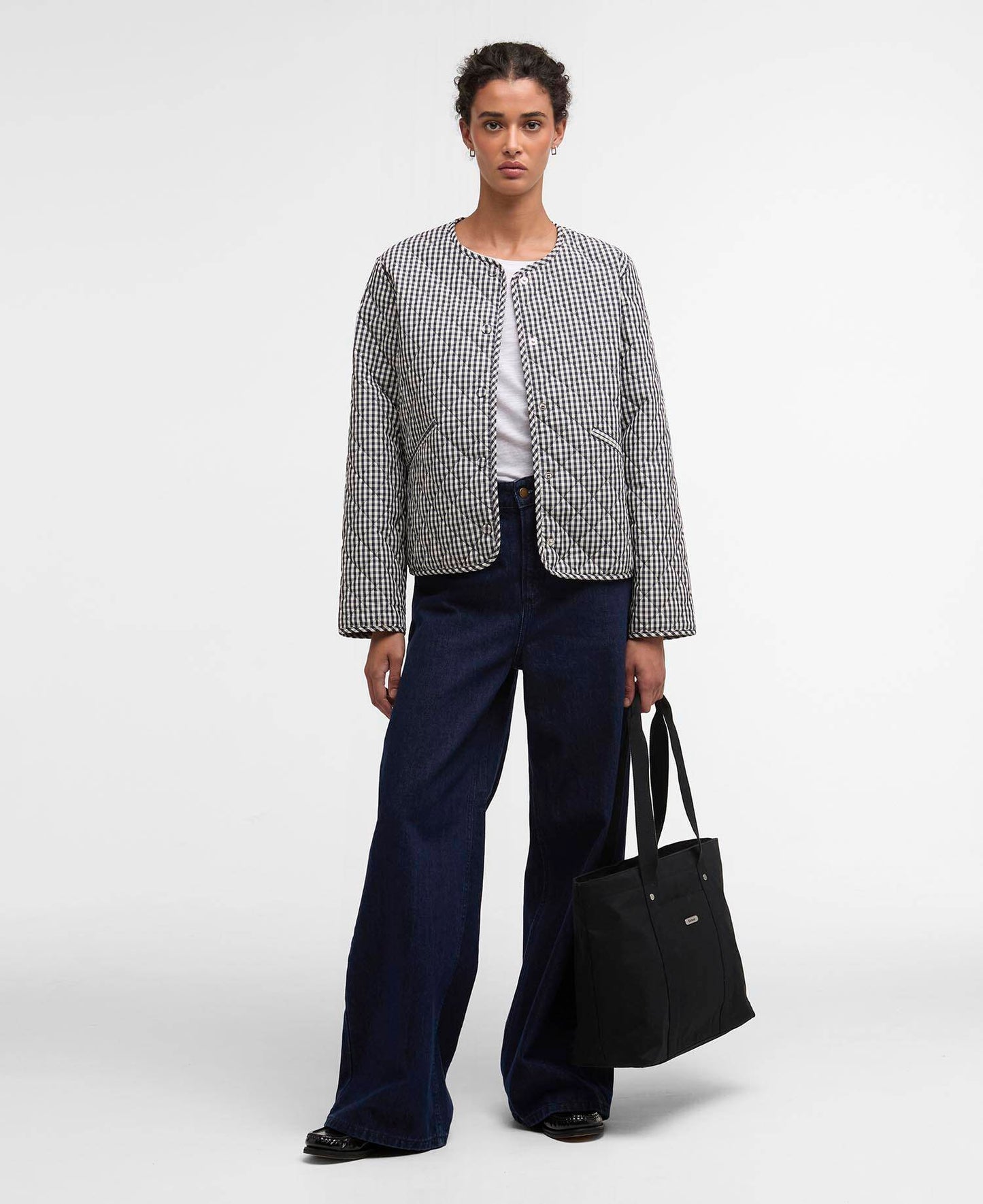 Barbour Cashel Gingham Collarless Quilted Jacket