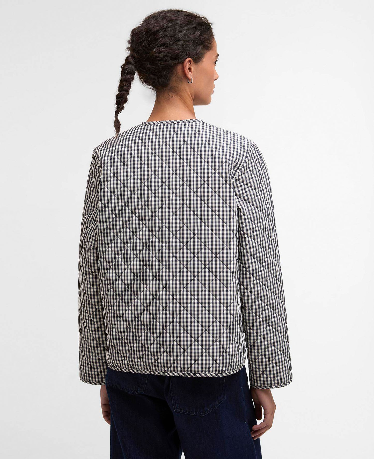 Barbour Cashel Gingham Collarless Quilted Jacket