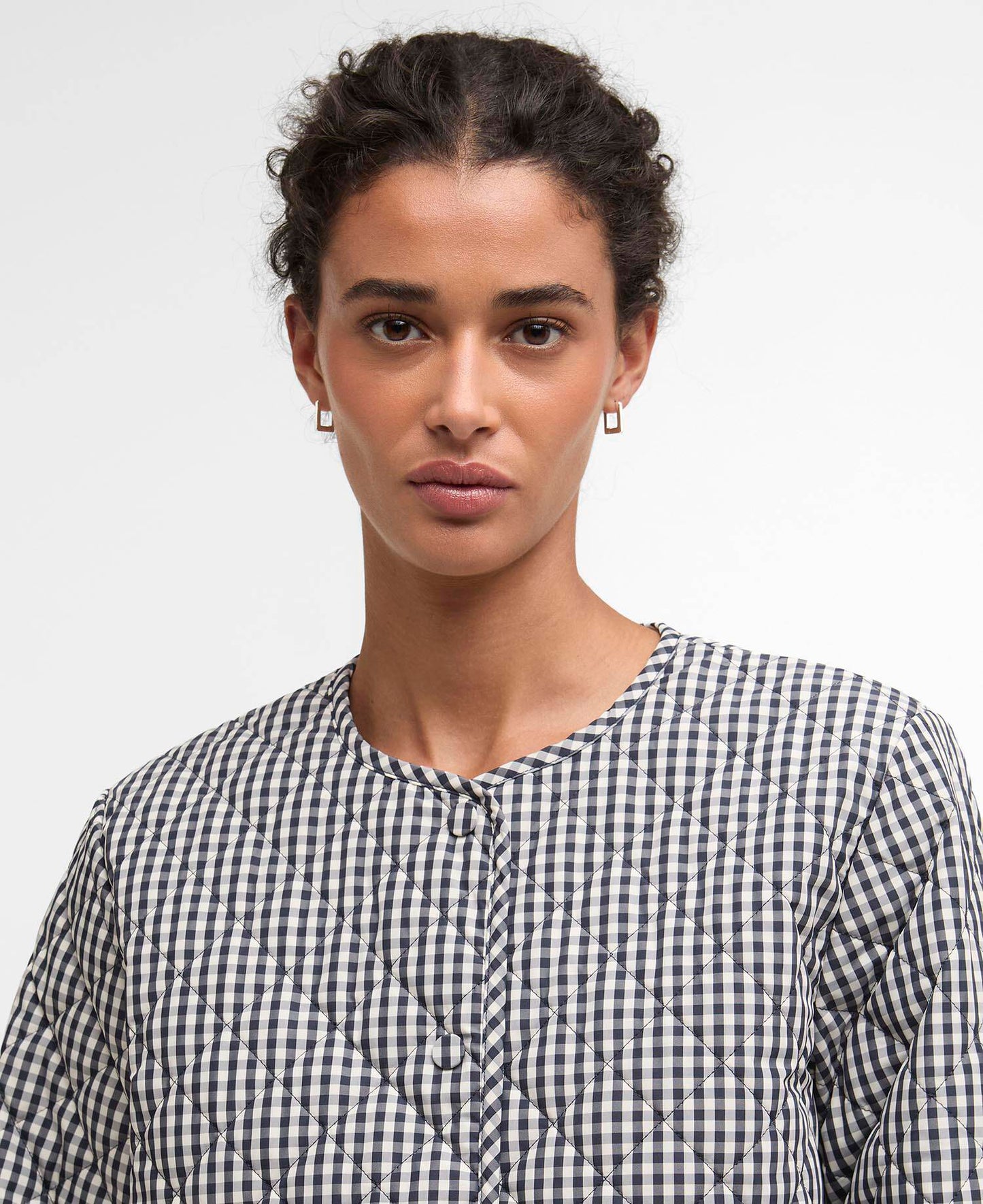 Barbour Cashel Gingham Collarless Quilted Jacket