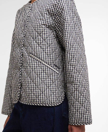 Barbour Cashel Gingham Collarless Quilted Jacket