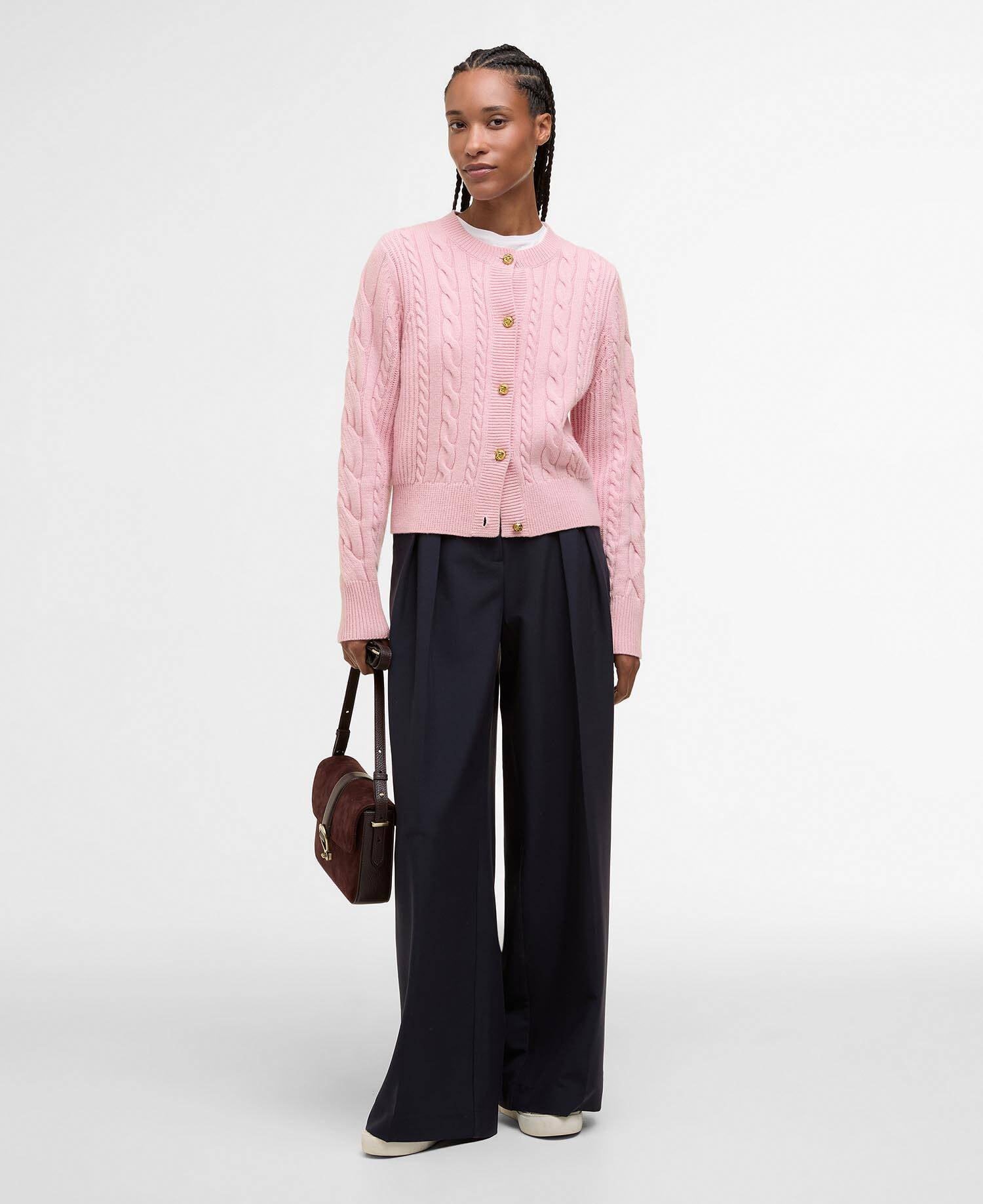 Barbour Elina Wool-Cashmere Cable-Knit Cardigan