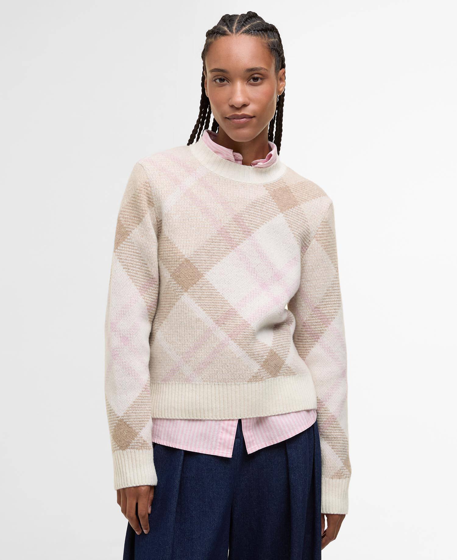 Barbour Sara Tartan Wool-Blend Crew Neck Jumper