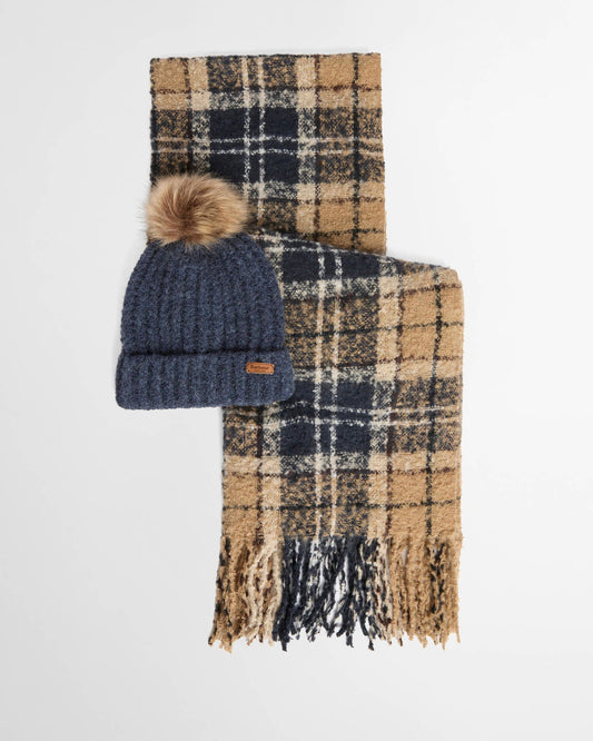 Barbour Saltburn Beanie & Tartan Scarf Gift Set
