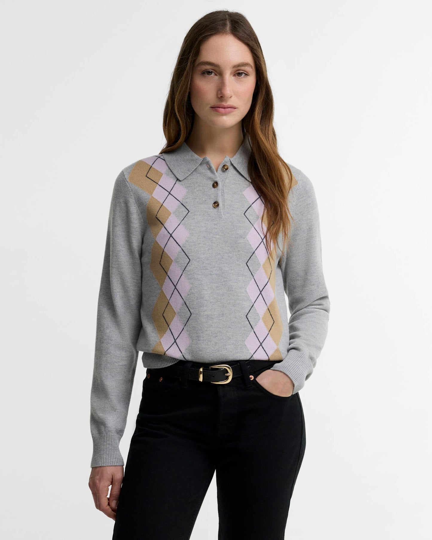 Barbour Fawne Argyle Knitted Polo Shirt