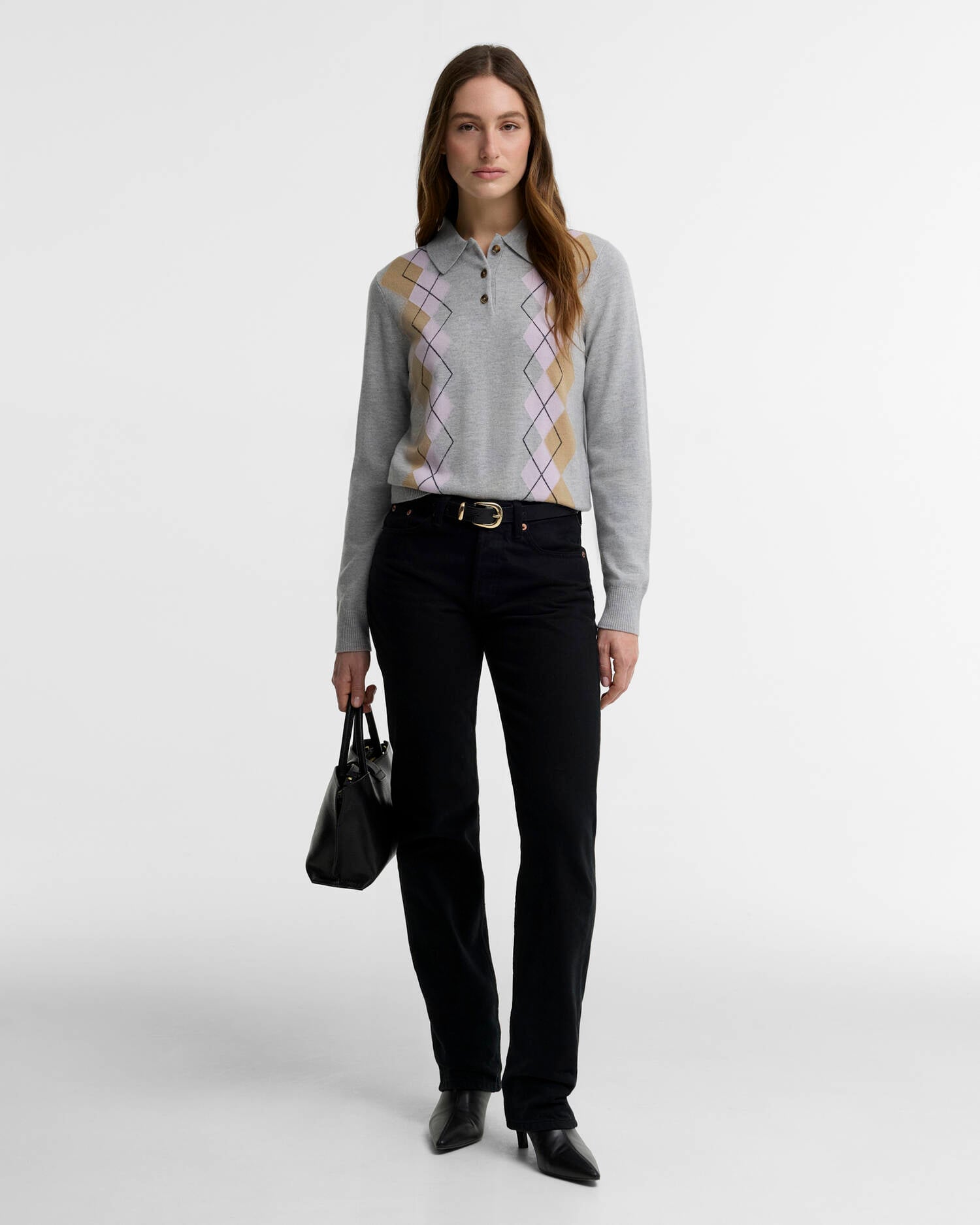 Barbour Fawne Argyle Knitted Polo Shirt